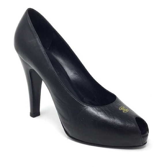 CHANEL Shoes - Chanel CC Peep-Toe Platform Pump, Size 39/9